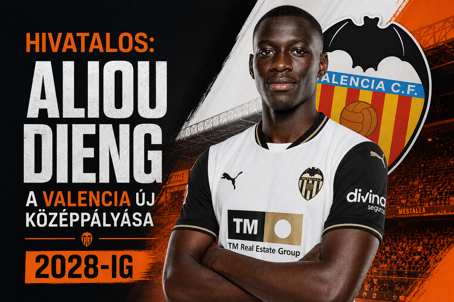 Hivatalos: Aliou Dieng a Valencia új középpályása 2028-ig