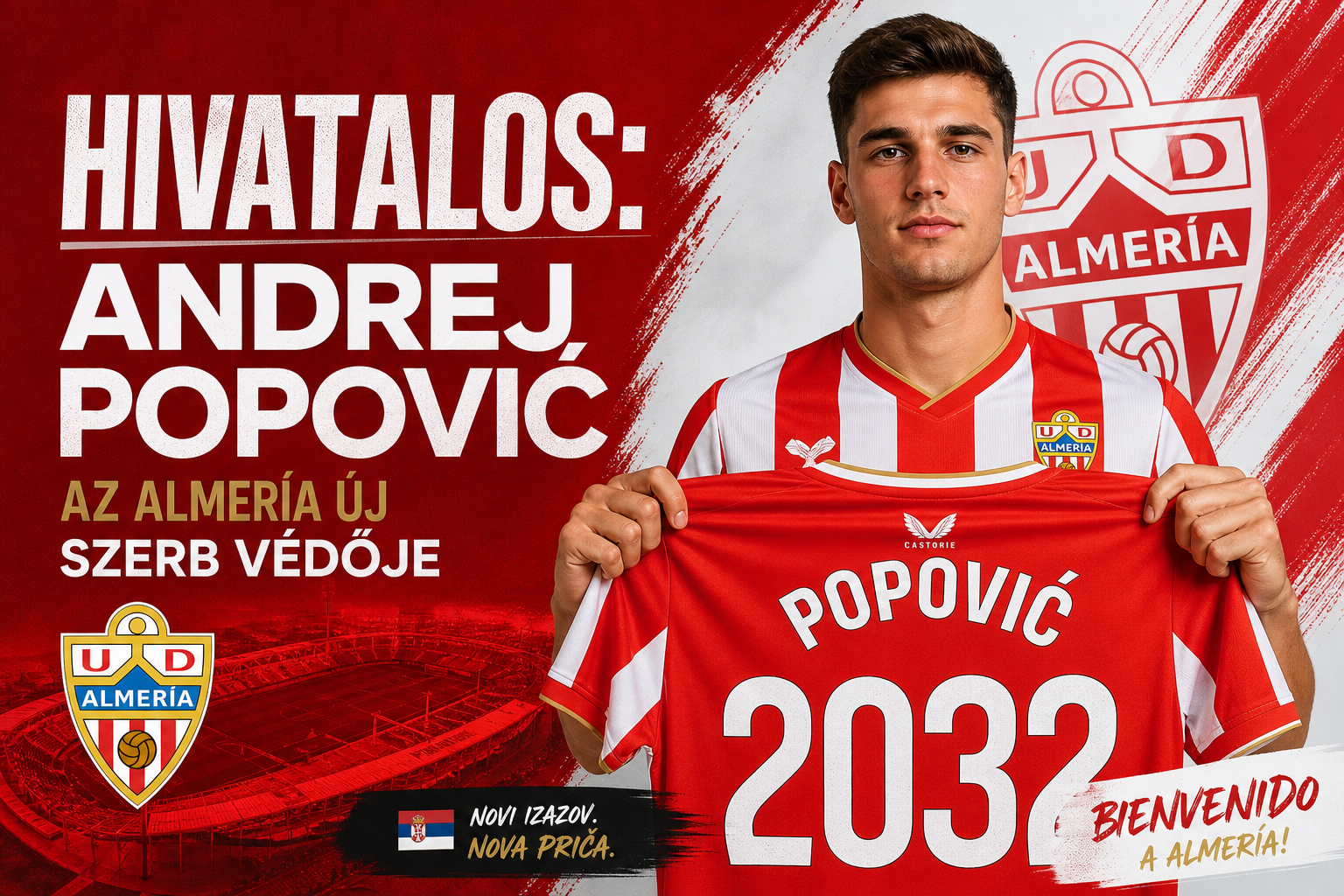 Hivatalos: Andrej Popović az Almería új szerb védője 2032-ig