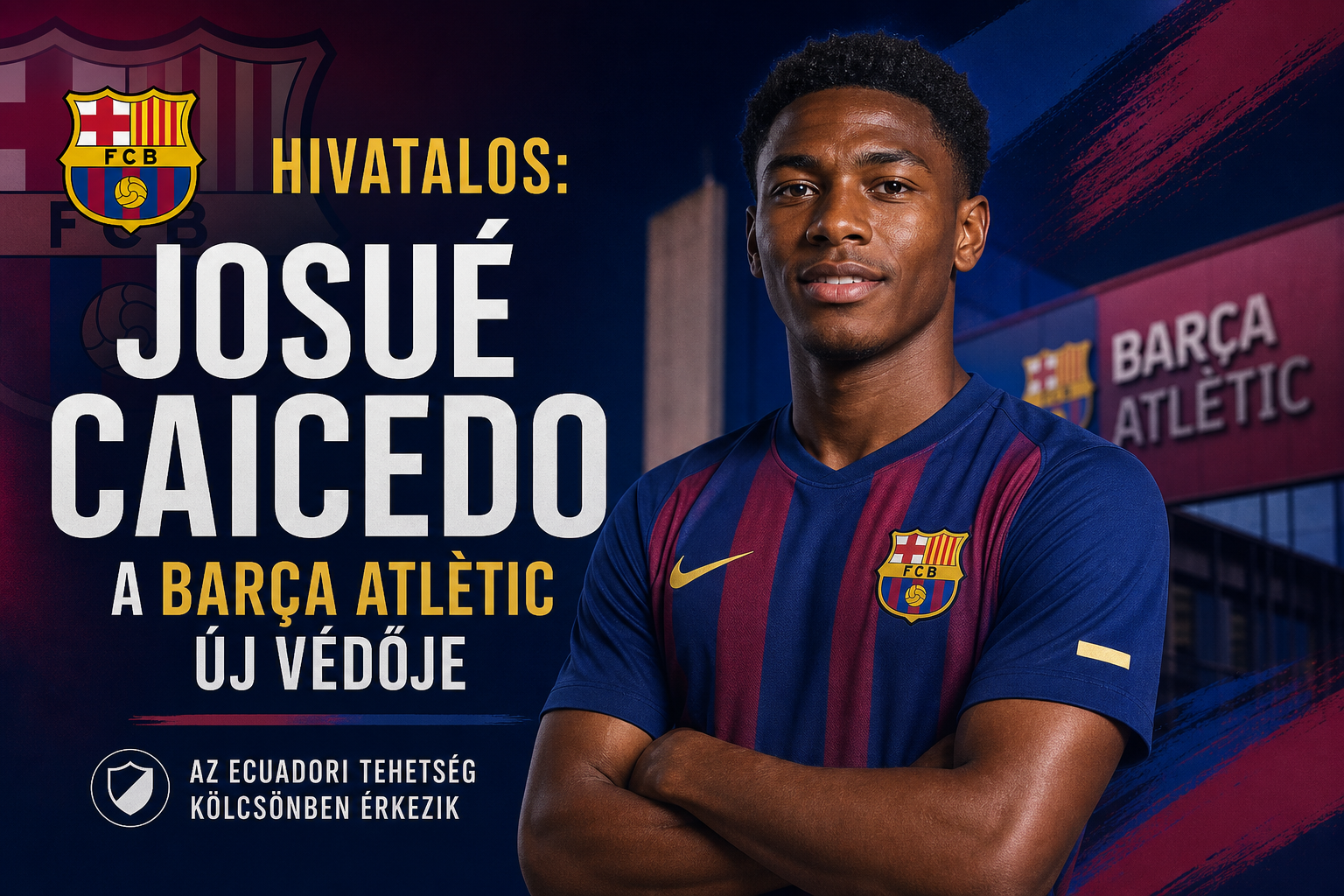 Hivatalos: Josué Caicedo a Barça Atlètic új védője – az ecuadori tehetség kölcsönben érkezik