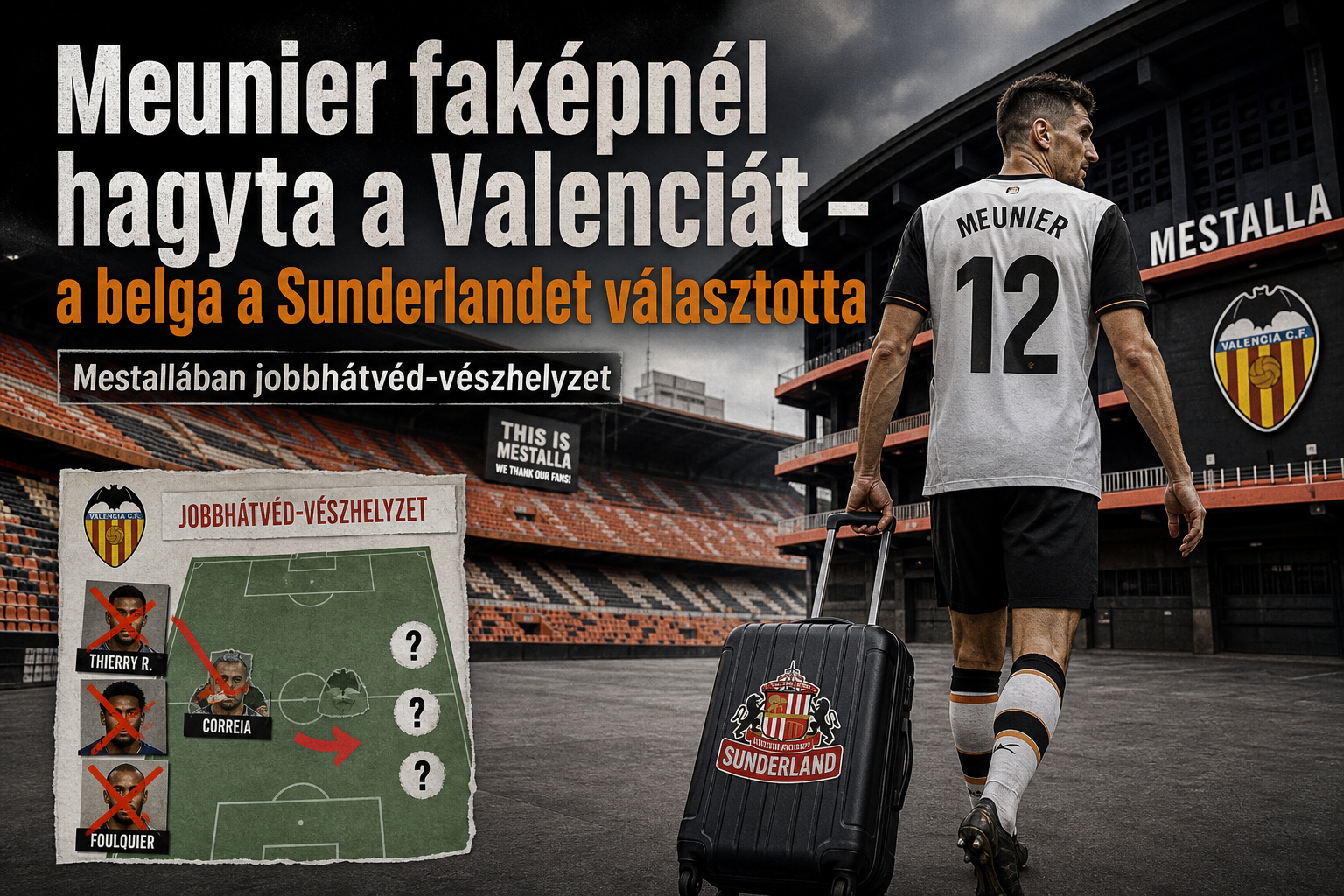 Meunier faképnél hagyta a Valenciát – a belga a Sunderlandet választotta, Mestallában jobbhátvéd-vészhelyzet