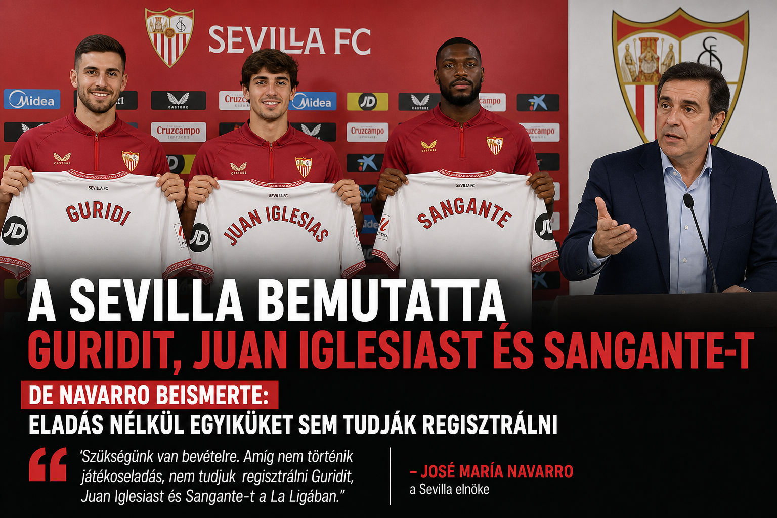 A Sevilla bemutatta Guridit, Juan Iglesiast és Sangante-t, de Navarro beismerte: eladás nélkül egyiküket sem tudják regisztrálni
