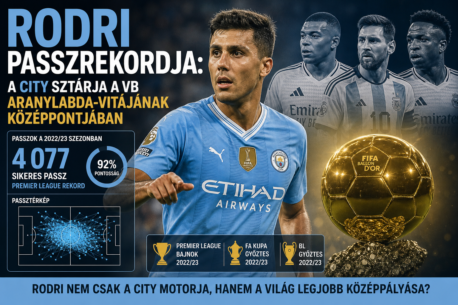 Rodri passzrekordja: a City sztárja a vb Aranylabda-vitájának középpontjában