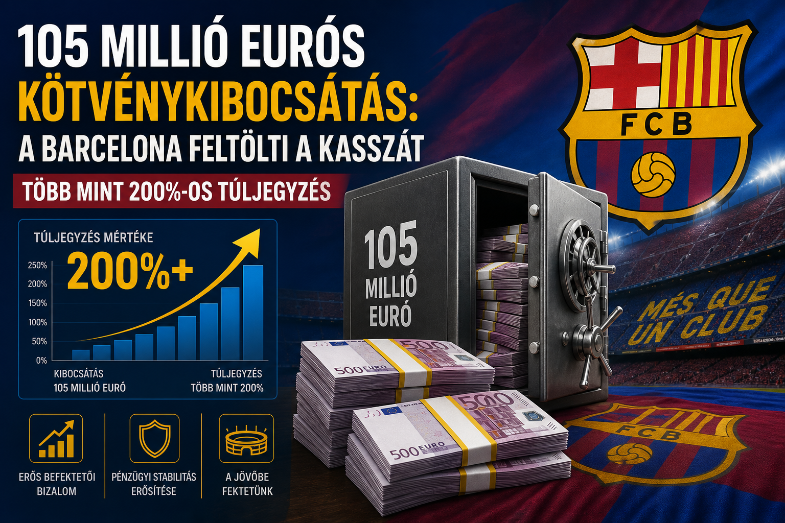 105 millió eurós kötvénykibocsátás: a Barcelona feltölti a kasszát – több mint 200%-os túljegyzés