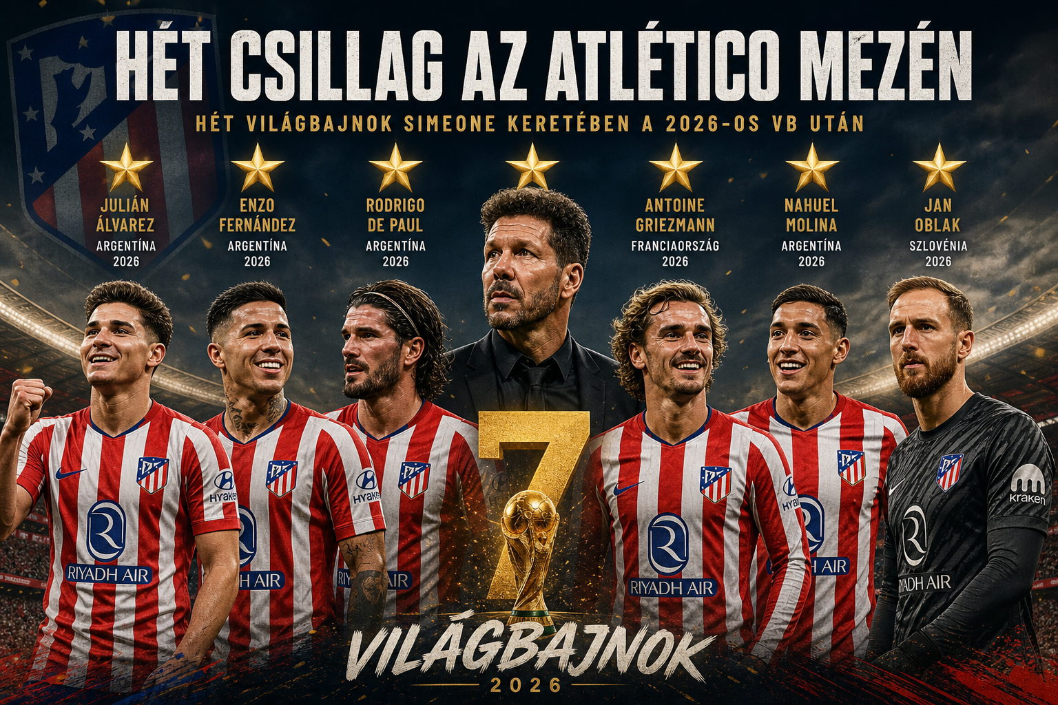 Hét csillag az Atlético mezén: hét világbajnok Simeone keretében a 2026-os vb után