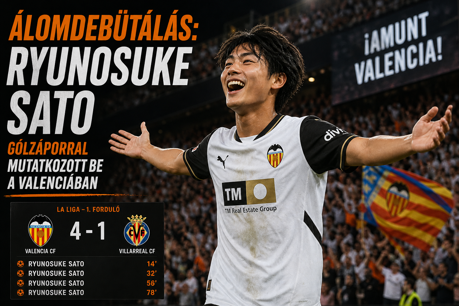 Álomdebütálás: Ryunosuke Sato gólzáporral mutatkozott be a Valenciában