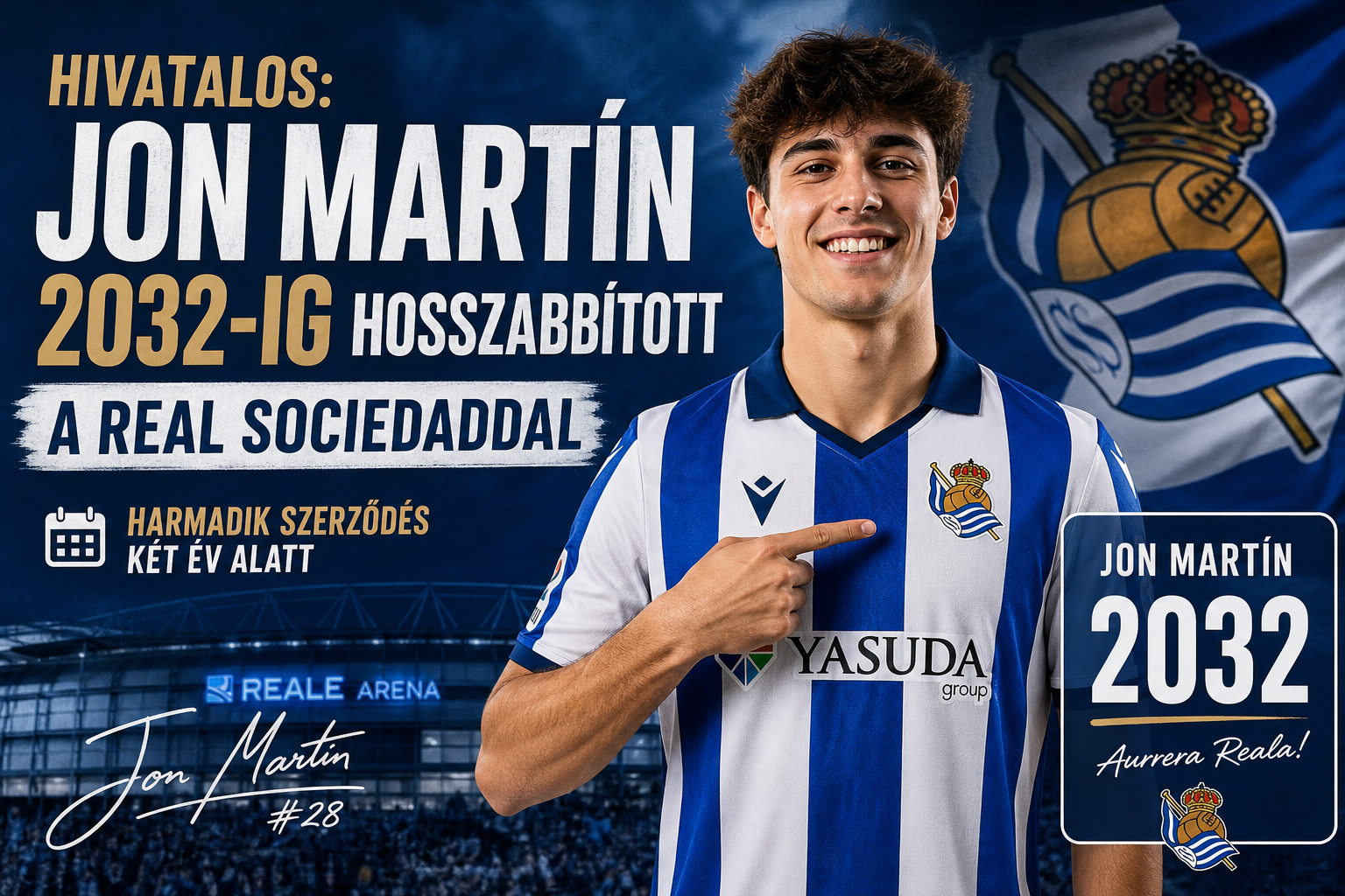Hivatalos: Jon Martín 2032-ig hosszabbított a Real Sociedaddal – harmadik szerződés két év alatt