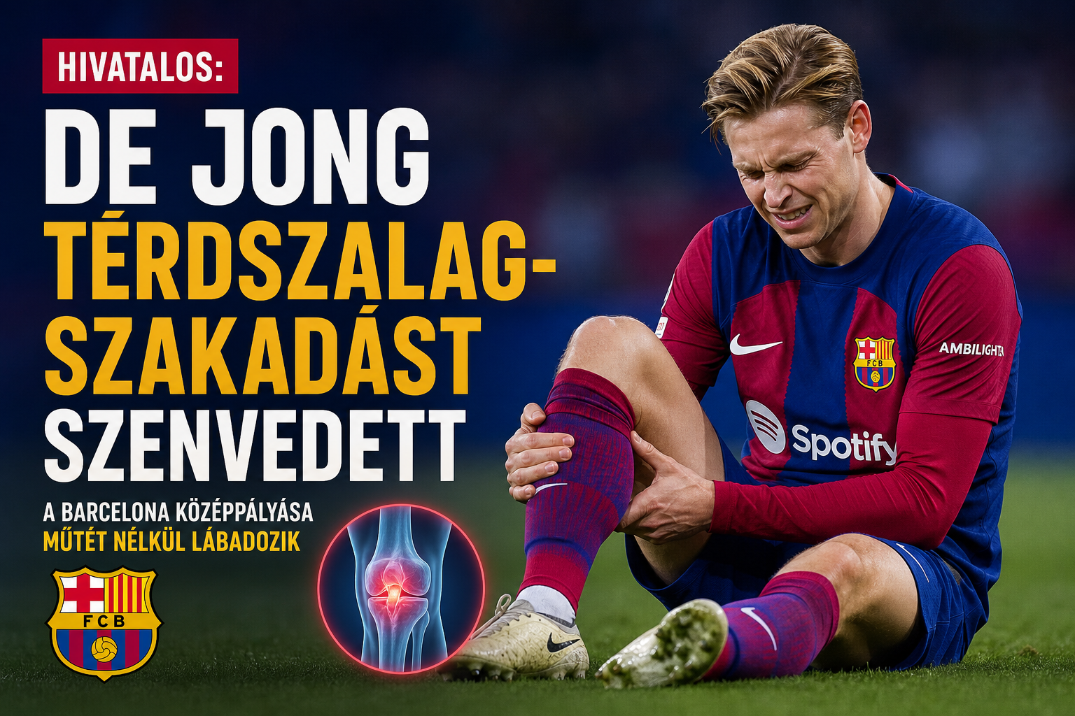Hivatalos: De Jong térdszalagszakadást szenvedett – a Barcelona középpályása műtét nélkül lábadozik