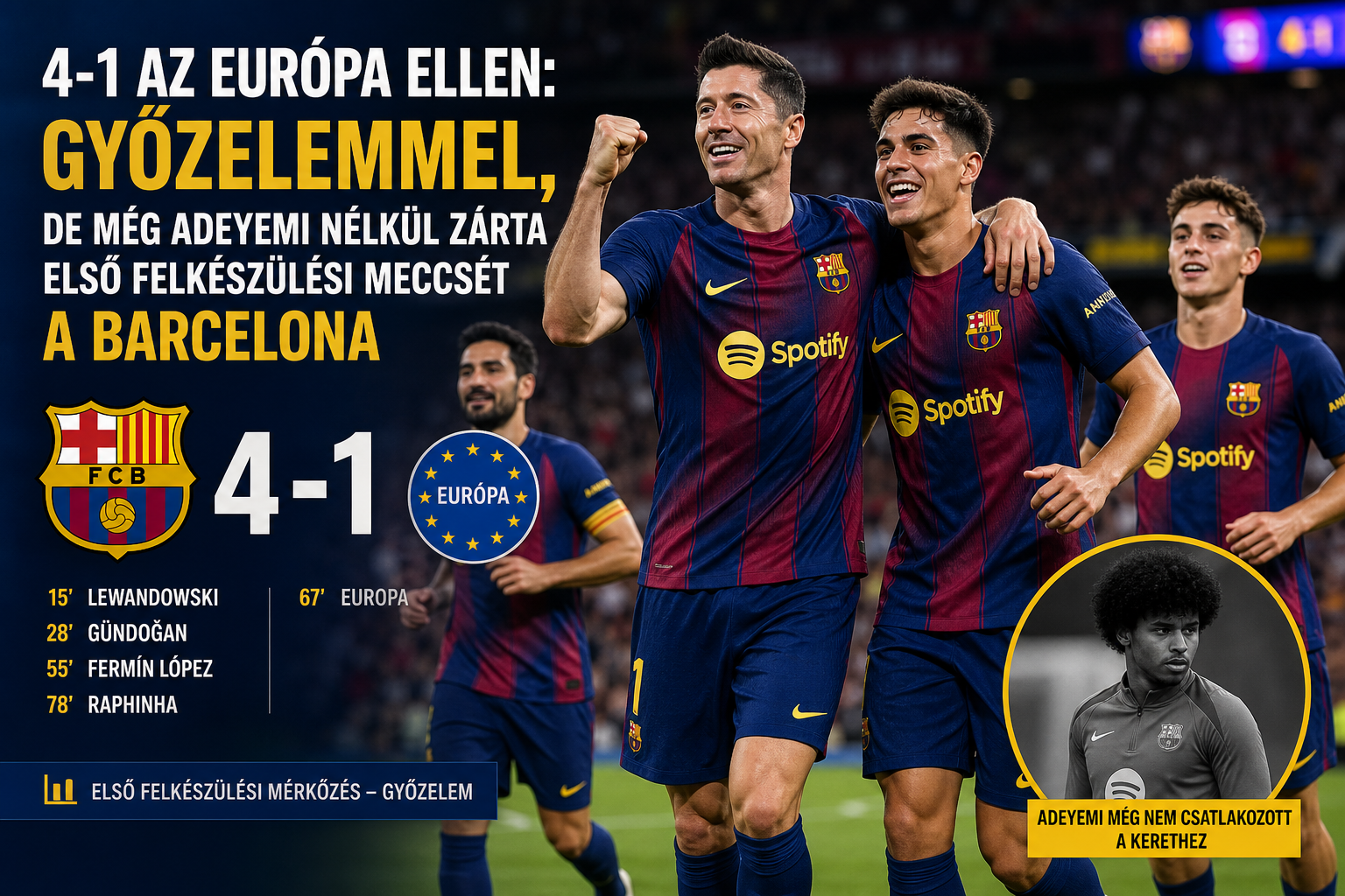 4-1 az Európa ellen: győzelemmel, de még Adeyemi nélkül zárta első felkészülési meccsét a Barcelona