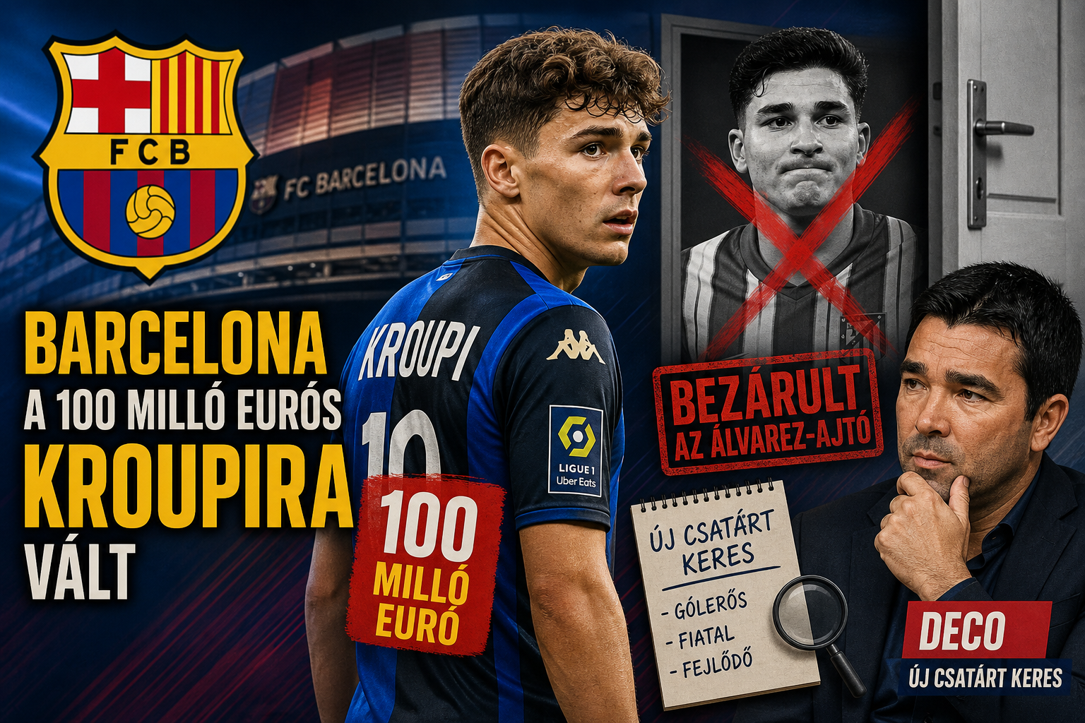 Barcelona a 100 millió eurós Kroupira vált: bezárult az Álvarez-ajtó, Deco új csatárt keres