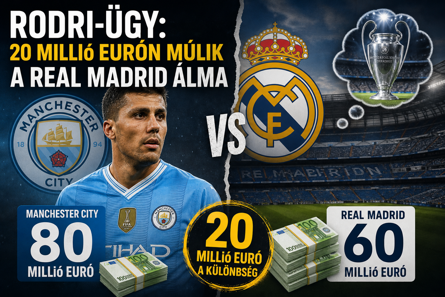 Rodri-ügy: 20 millió eurón múlik a Real Madrid álma – 80 vs 60 millió a City-vel