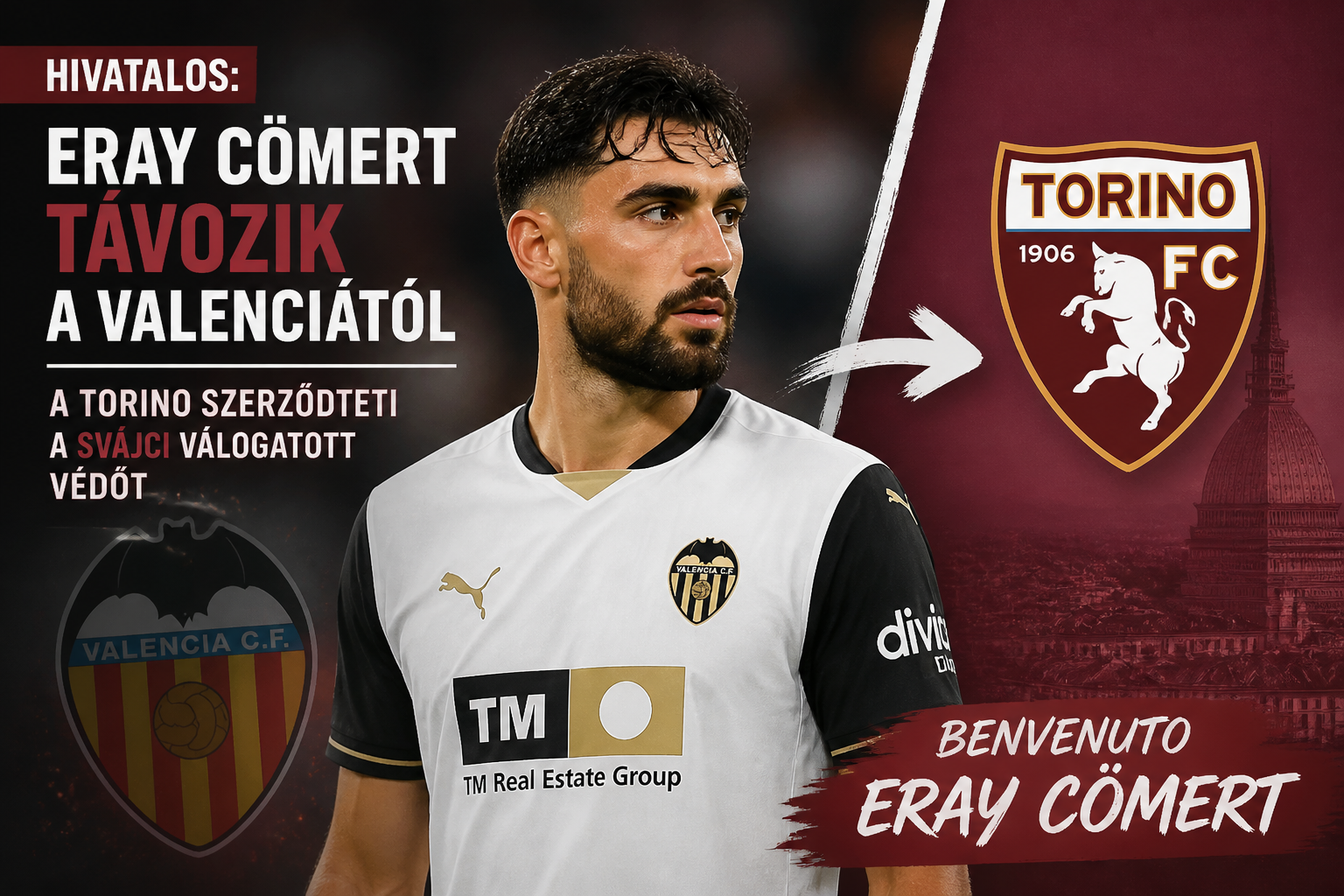 Hivatalos: Eray Cömert távozik a Valenciától – a Torino szerződteti a svájci válogatott védőt