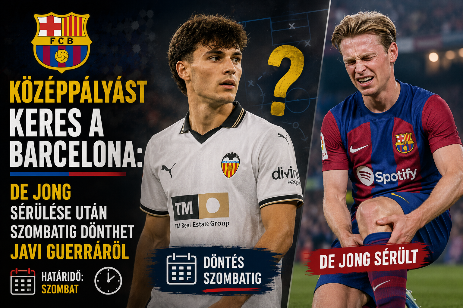Középpályást keres a Barcelona: De Jong sérülése után szombatig dönthet Javi Guerráról
