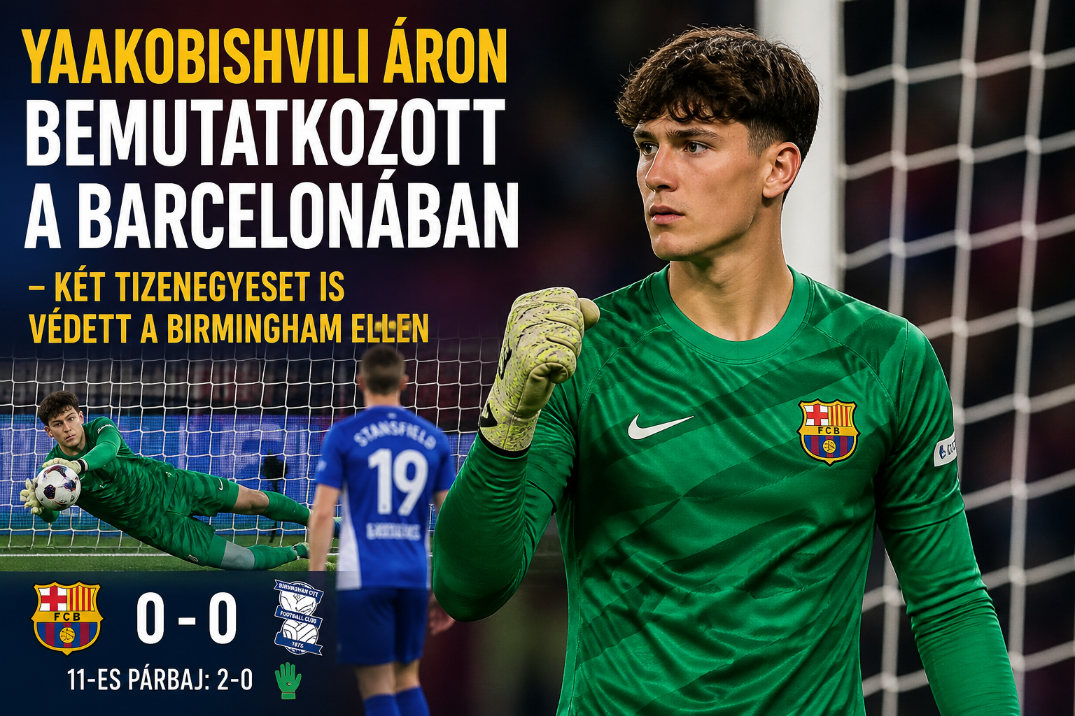 Yaakobishvili Áron bemutatkozott a Barcelonában – két tizenegyest is védett a Birmingham ellen