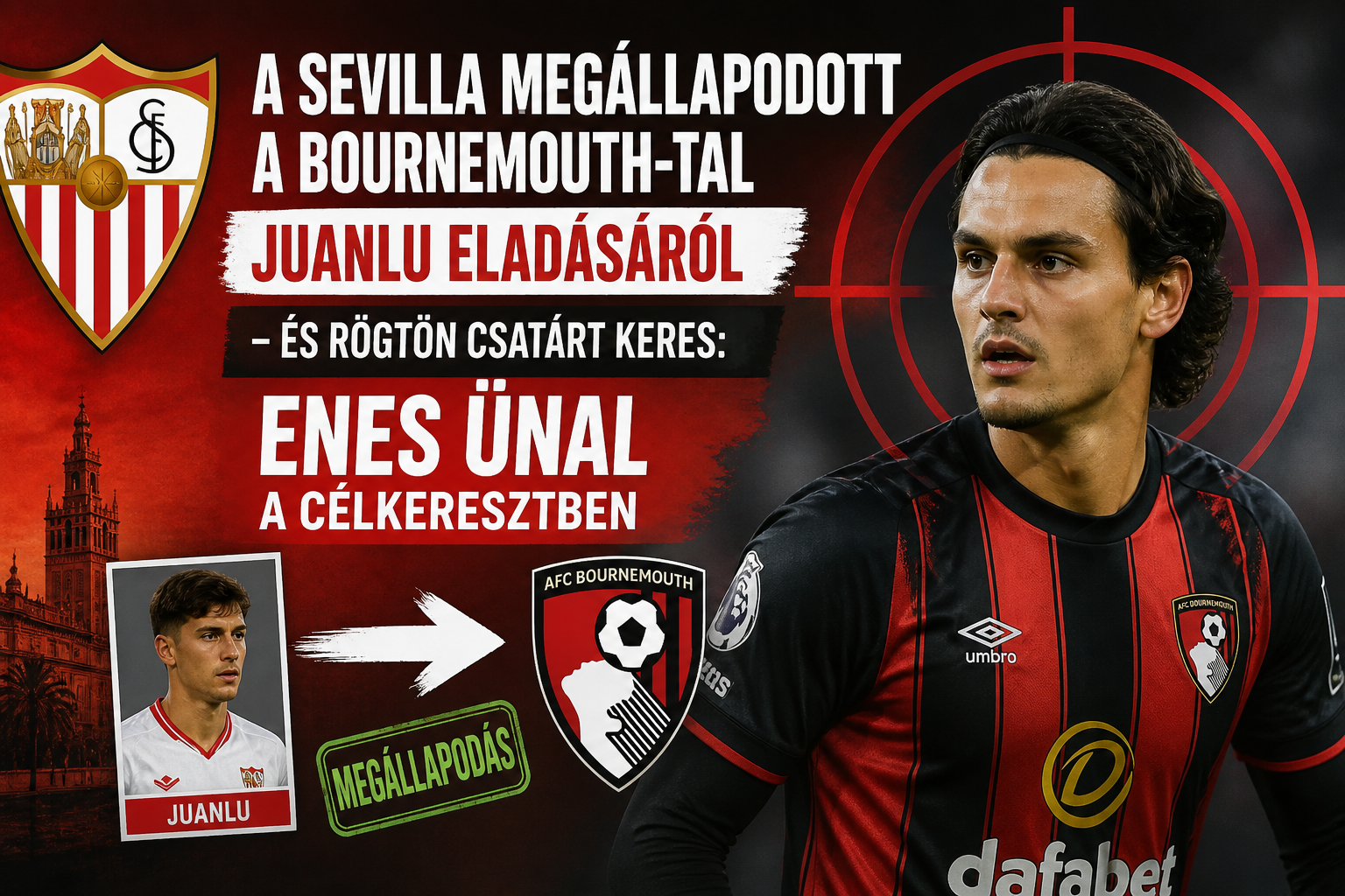 A Sevilla megállapodott a Bournemouth-tal Juanlu eladásáról – és rögtön csatárt keres: Enes Ünal a célkeresztben
