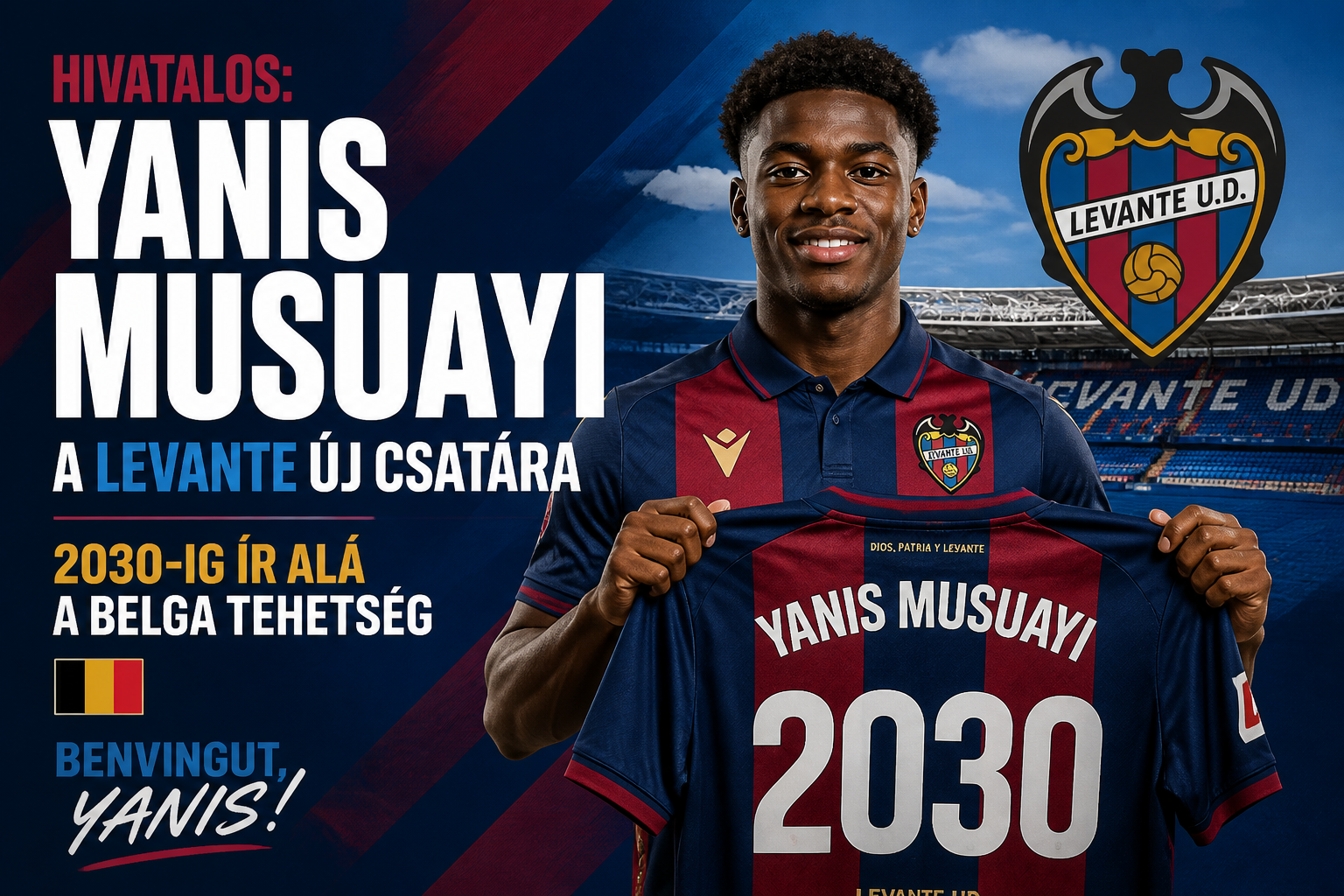 Hivatalos: Yanis Musuayi a Levante új csatára – 2030-ig ír alá a belga tehetség