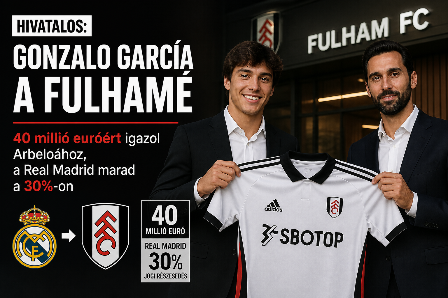 Hivatalos: Gonzalo García a Fulhamé – 40 millió euróért igazol Arbeloához, a Real Madrid marad a 30%-on
