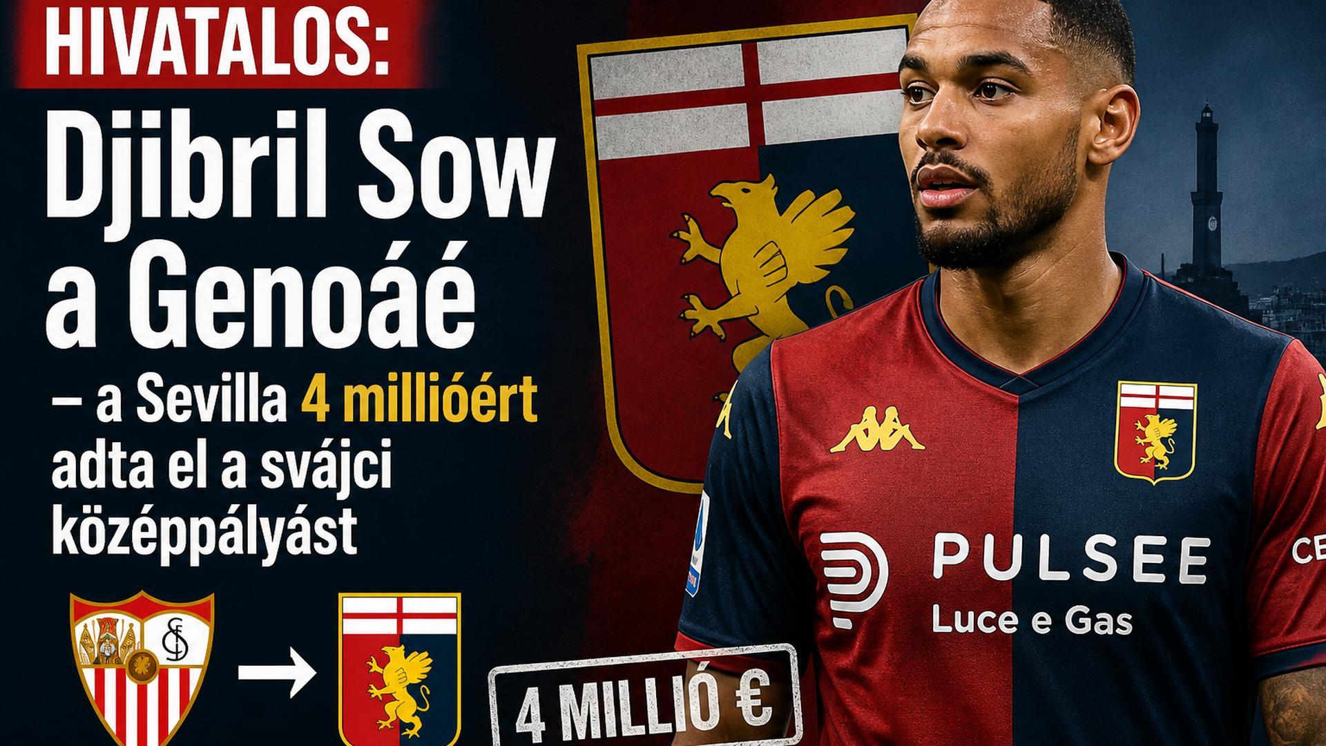 Hivatalos: Djibril Sow a Genoáé – a Sevilla 4 millióért adta el a svájci középpályást